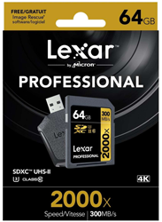 Lexar Professional SDXC 2000x Class: 10 / U3 (300MB/s) – 64GB
