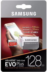 Samsung EVO Plus Micro SDXC Class: 10 / U3 (100MB/s) – 128GB