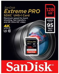 SanDisk Extreme PRO SDXC 633x Class: 10 / U3 (95MB/s) – 128GB