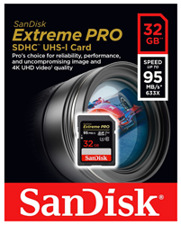 SanDisk Extreme PRO SDXC 633x Class: 10 / U3 (95MB/s) – 32GB
