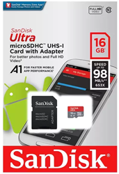 SanDisk Ultra Micro SDXC Class: 10 / U1 (98MB/s) – 16GB